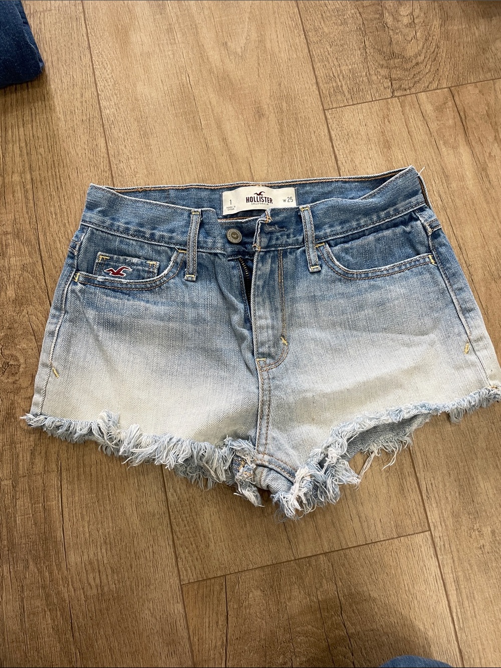 Hollister Light Wash Distressed Frayed Hem High Rise Denim Shorts